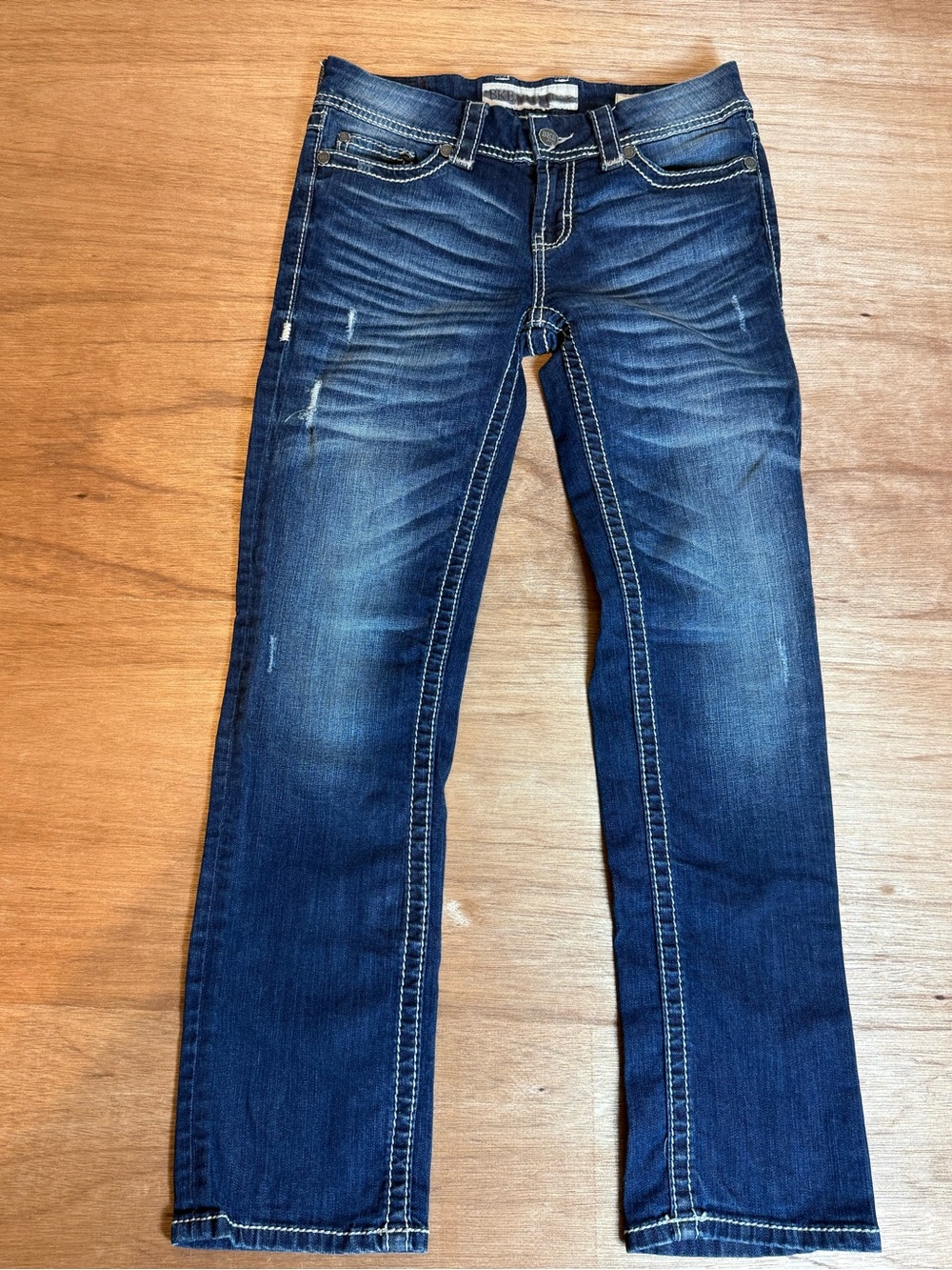 BKE Addison Straight Leg Cropped Jeans Medium Wash Distressed Size 27